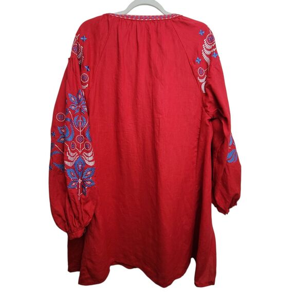 Aurie L'Atelier Red Embroidered Dress W/Missing String + Tassel No Size/Fabric - Picture 2 of 11